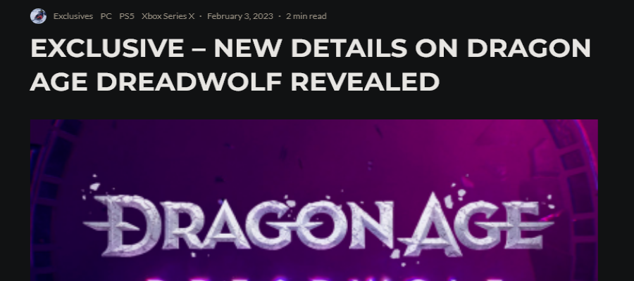 《龙腾世纪4：恐狼》或无法在2023年内推出